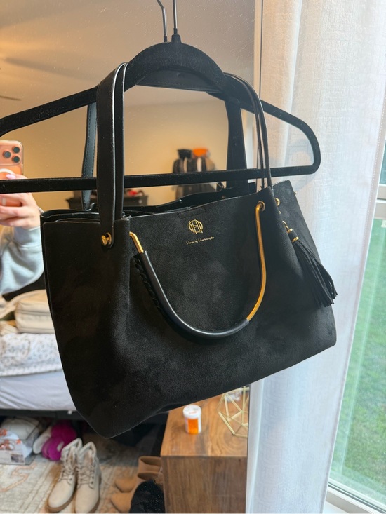 House of Harlow 1960 Handbags - House of Harlow 1960 Black Suede Shoulder Tote with Gold Accents